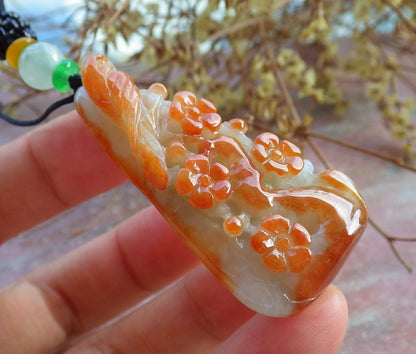 Atestita Ruĝa Birmo 100% Natura A Jadejadeito pendanta Fenikso Birda Flora Koliero 鸟语花香 631282 TN