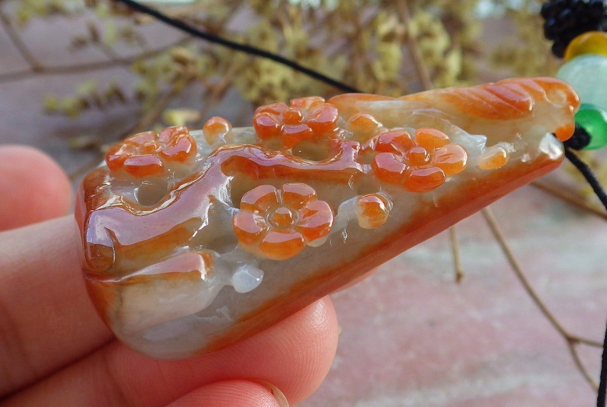 Atestita Ruĝa Birmo 100% Natura A Jadejadeito pendanta Fenikso Birda Flora Koliero 鸟语花香 631282 TN