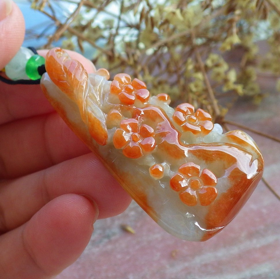 Atestita Ruĝa Birmo 100% Natura A Jadejadeito pendanta Fenikso Birda Flora Koliero 鸟语花香 631282 TN