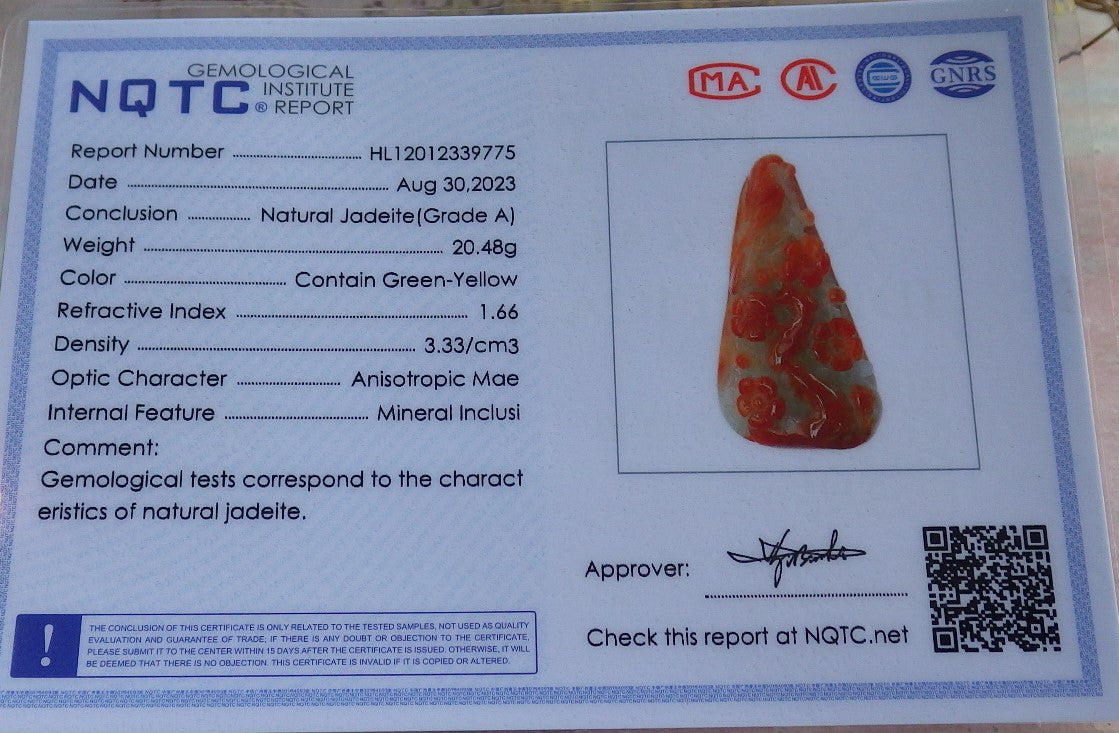 Atestita Ruĝa Birmo 100% Natura A Jadejadeito pendanta Fenikso Birda Flora Koliero 鸟语花香 631282 TN