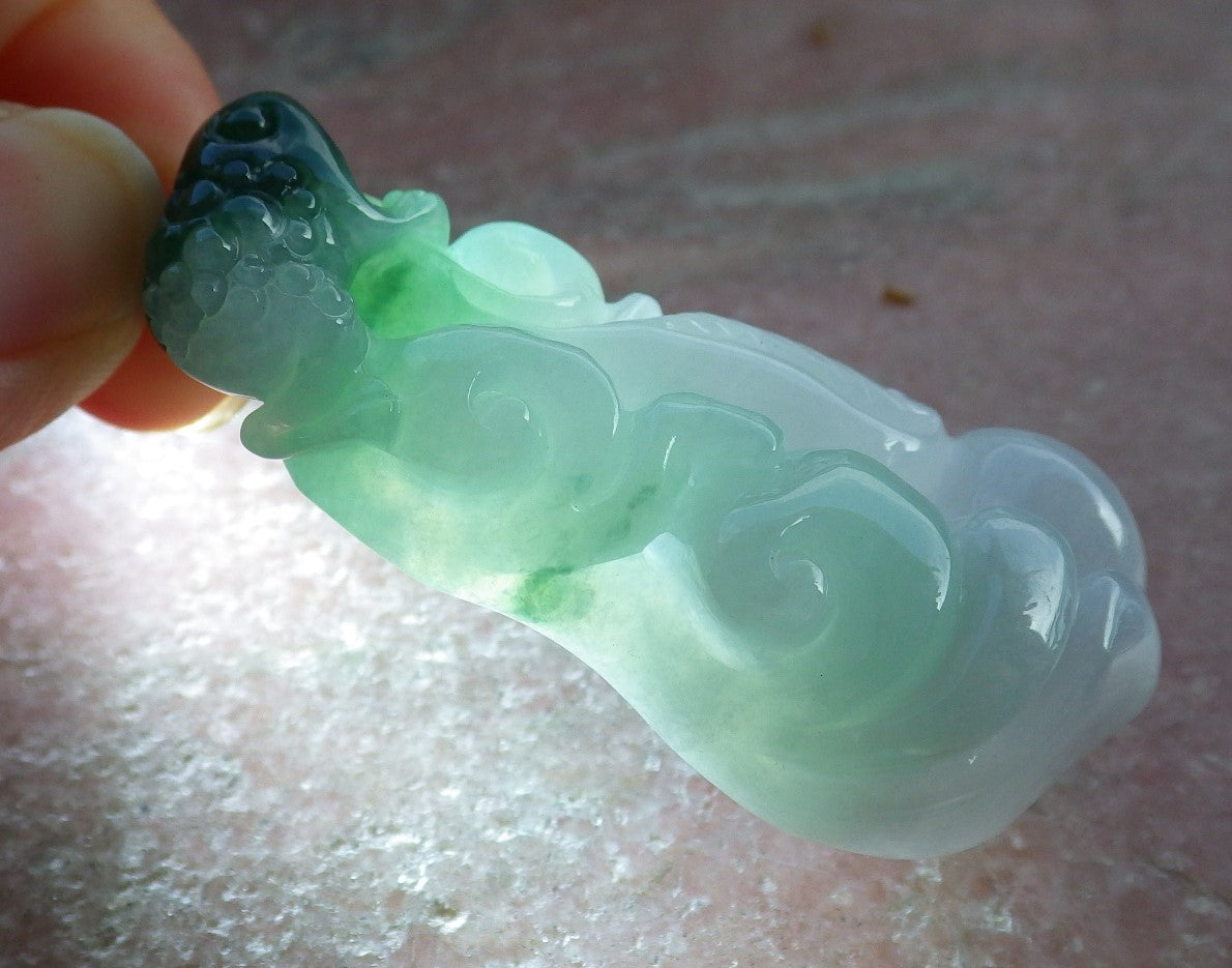 Certified Green Burma 100% Natural A Jade jadeite Pendant Frog Toad Ruyi Necklace 招财蟾 631299 TN