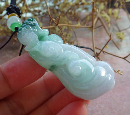 Certified Green Burma 100% Natural A Jade jadeite Pendant Frog Toad Ruyi Necklace 招财蟾 631299 TN