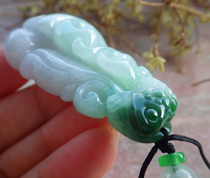 Certified Green Burma 100% Natural A Jade jadeite Pendant Frog Toad Ruyi Necklace 招财蟾 631299 TN