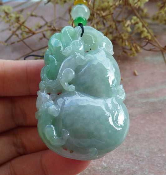 Certified Green Burma 100% Natural A Jade jadeite Pendant Mouse Bat Gourd Necklace 发财鼠 631326 TN