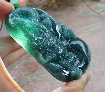 Atestita Glacia Verda Birmo 100% Natura A Jadejadeita Penda Drako-Koliero 生意兴隆 631375 TN