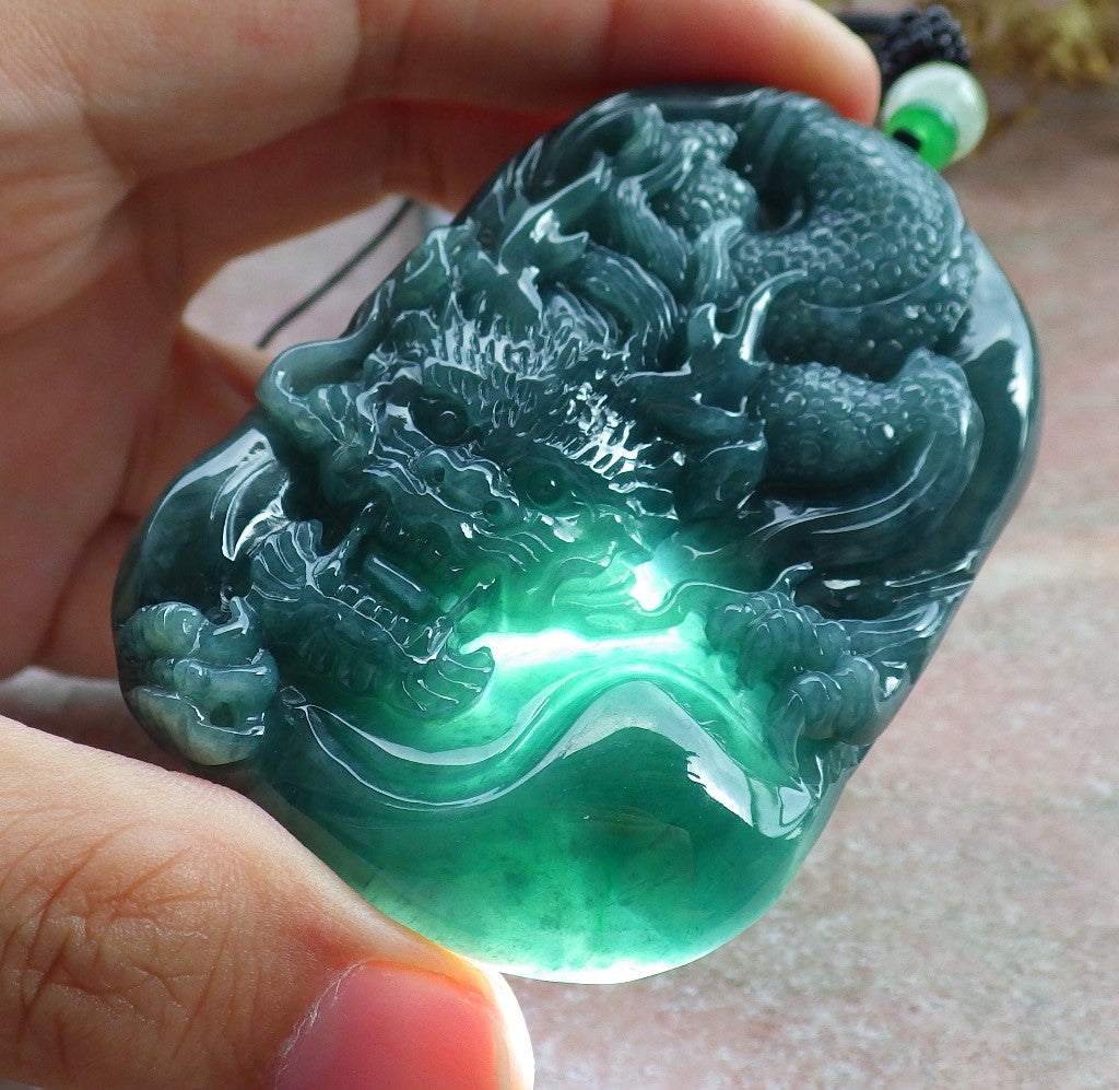 Atestita Glacia Verda Birmo 100% Natura A Jadejadeita Penda Drako-Koliero 生意兴隆 631375 TN