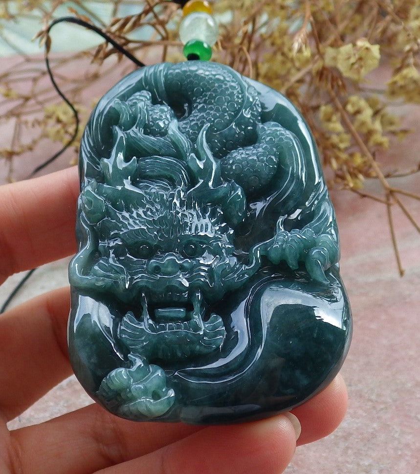 Atestita Glacia Verda Birmo 100% Natura A Jadejadeita Penda Drako-Koliero 生意兴隆 631375 TN