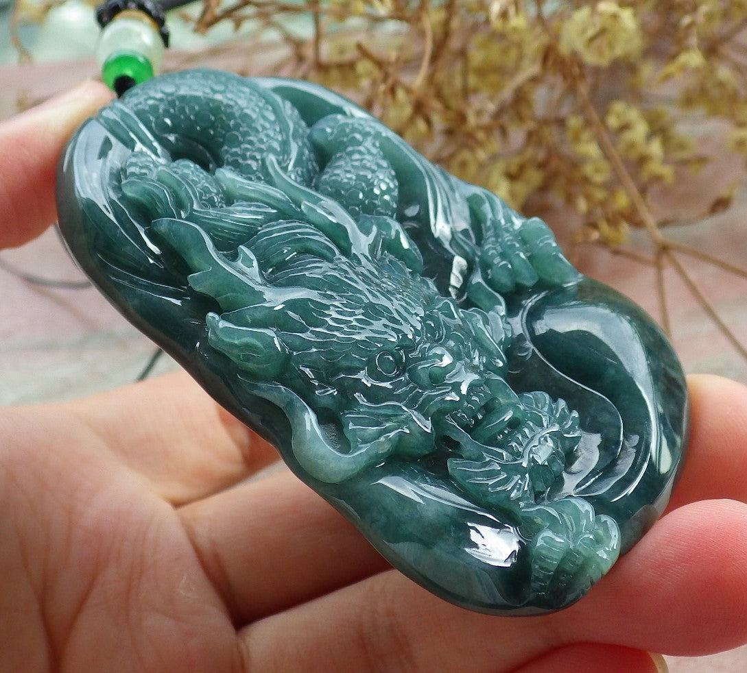 Atestita Glacia Verda Birmo 100% Natura A Jadejadeita Penda Drako-Koliero 生意兴隆 631375 TN