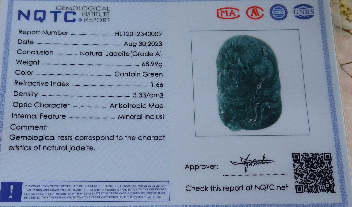 Atestita Glacia Verda Birmo 100% Natura A Jadejadeita Penda Drako-Koliero 生意兴隆 631375 TN