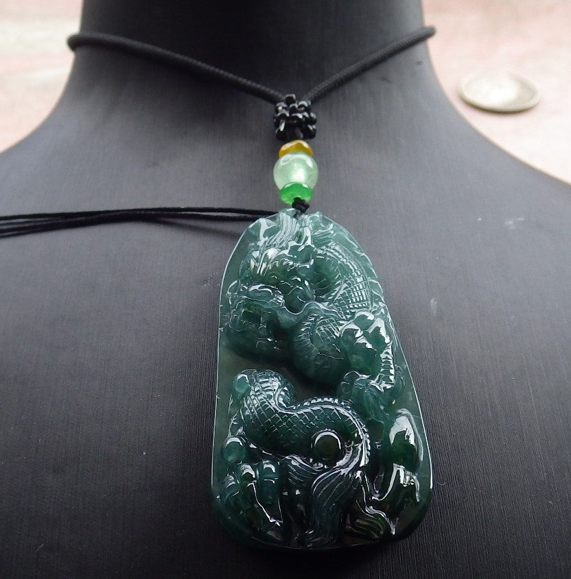 Atestita Glacia Blua Akvo Verda Birmo 100% Natura A Jadejadeita Pendanta Drako-Perlo-Koliero 生意兴隆 631384 TN