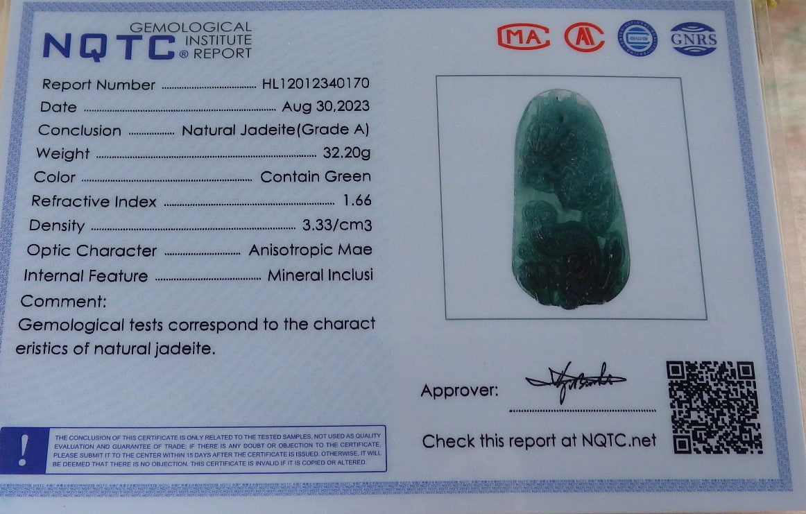 Atestita Glacia Blua Akvo Verda Birmo 100% Natura A Jadejadeita Pendanta Drako-Perlo-Koliero 生意兴隆 631384 TN