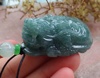 Atestita Glacia Verda Birmo 100% Natura A Jadejadeito Pendanta Drako Testudo Mona Monero-Koliero 龙龟 631462 TN