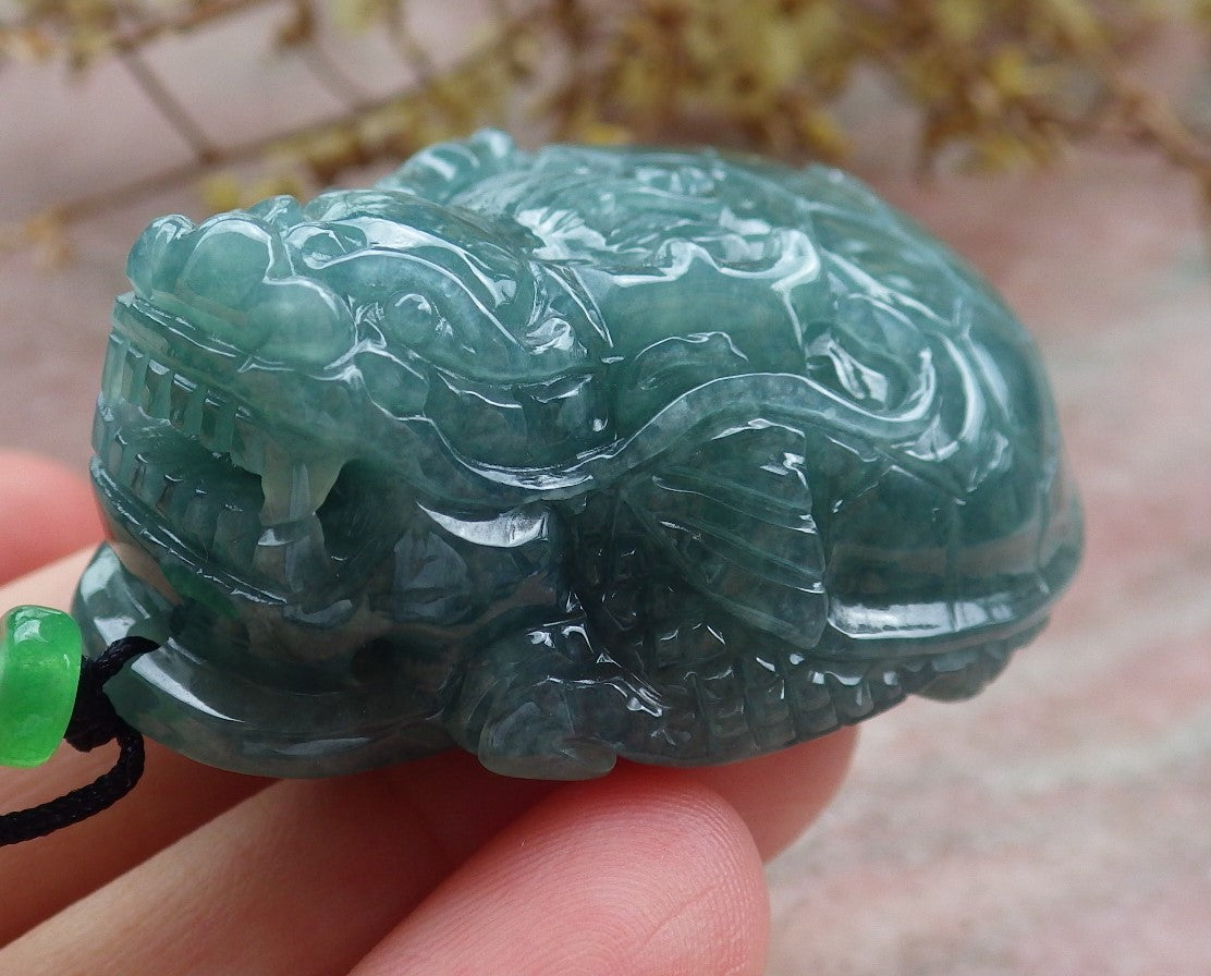 Atestita Glacia Verda Birmo 100% Natura A Jadejadeito Pendanta Drako Testudo Mona Monero-Koliero 龙龟 631462 TN