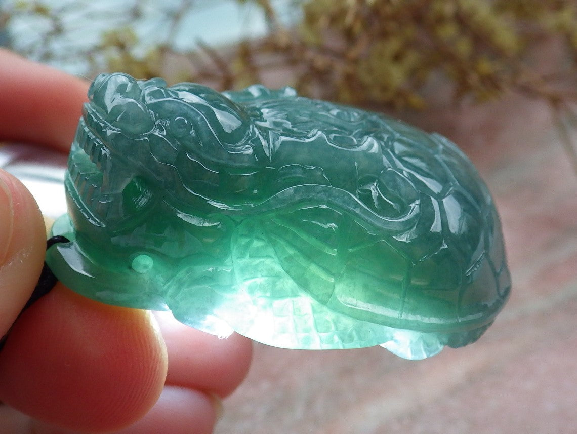 Atestita Glacia Verda Birmo 100% Natura A Jadejadeito Pendanta Drako Testudo Mona Monero-Koliero 龙龟 631462 TN