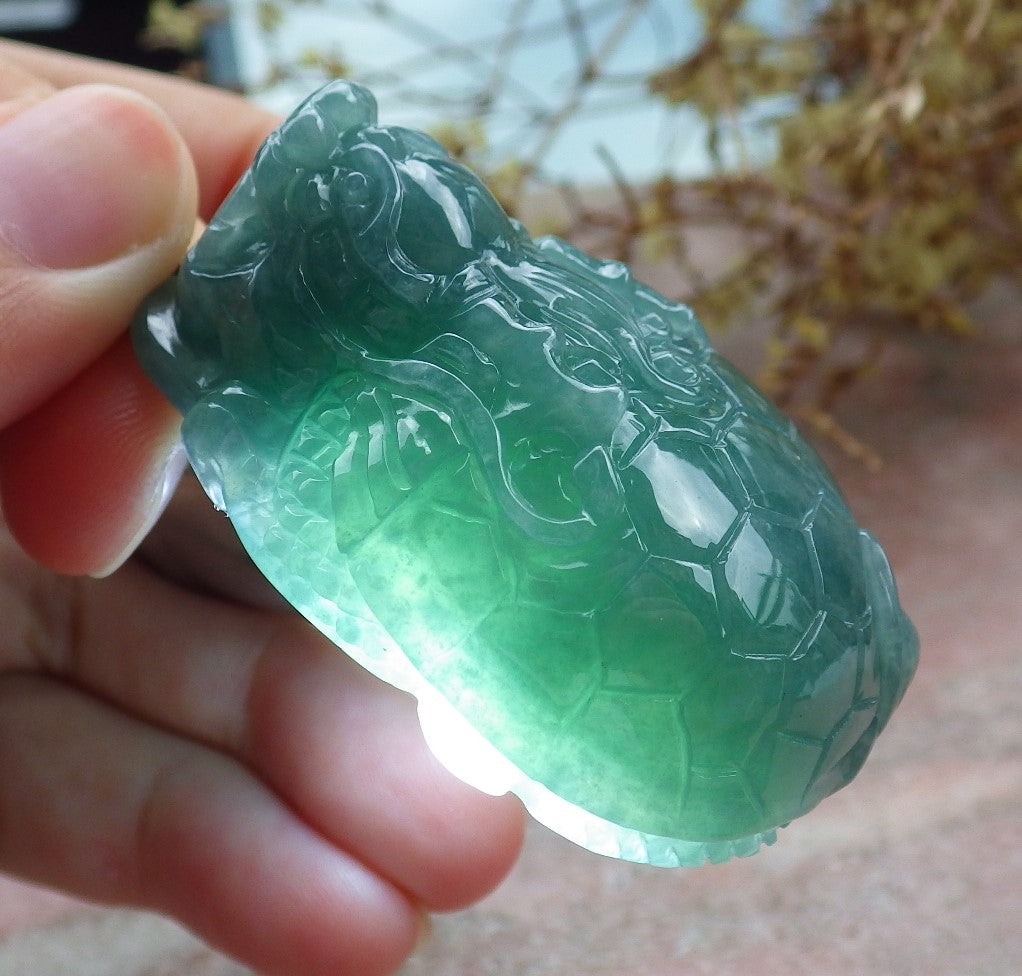 Atestita Glacia Verda Birmo 100% Natura A Jadejadeito Pendanta Drako Testudo Mona Monero-Koliero 龙龟 631462 TN