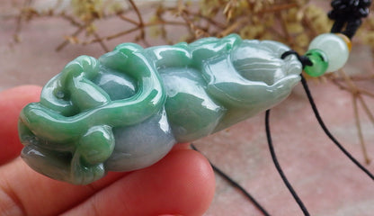 Certified Green Burma 100% Natural A Jade jadeite Pendant Dragon Ruyi Coin Necklace 生意兴隆 631478 TN