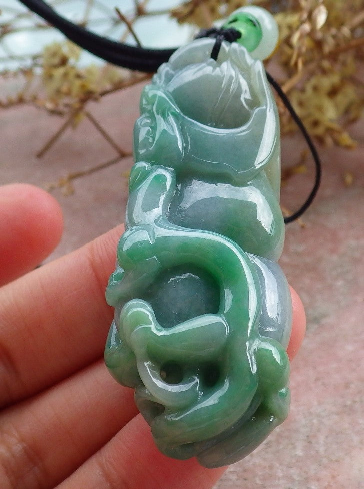 Certified Green Burma 100% Natural A Jade jadeite Pendant Dragon Ruyi Coin Necklace 生意兴隆 631478 TN