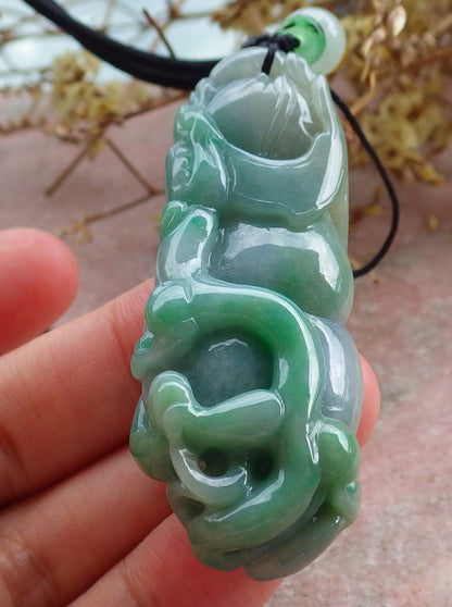 Certified Green Burma 100% Natural A Jade jadeite Pendant Dragon Ruyi Coin Necklace 生意兴隆 631478 TN