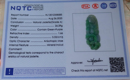 Certified Green Burma 100% Natural A Jade jadeite Pendant Dragon Ruyi Coin Necklace 生意兴隆 631478 TN