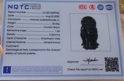 Certified Black Burma 100% Natural A Jade jadeite pendant Zhong Kui God Sword Fan Necklace 钟馗 631507 TN