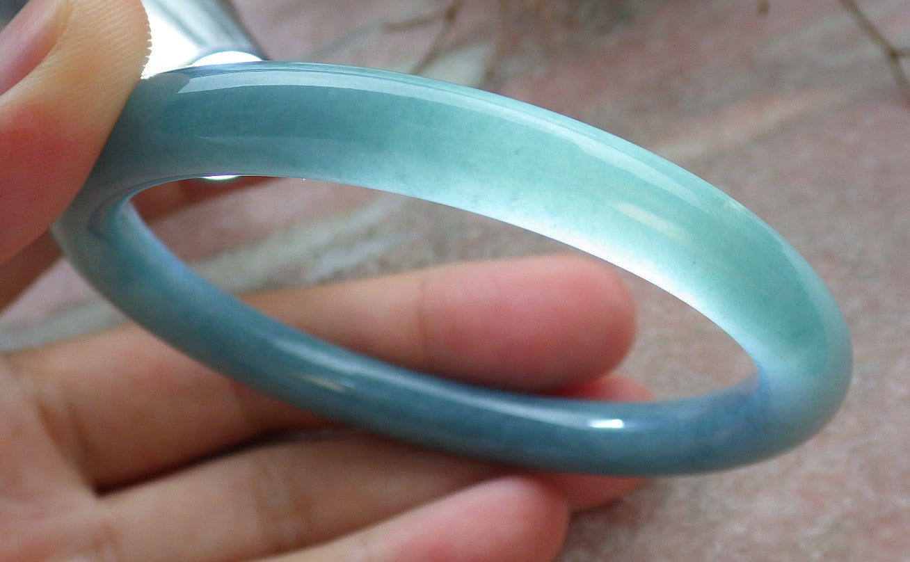 Certified Icy Green Burma 100% Natural A JADE Jadeite Circle Bangle Bracelet 56 mm 手镯 631556 TN