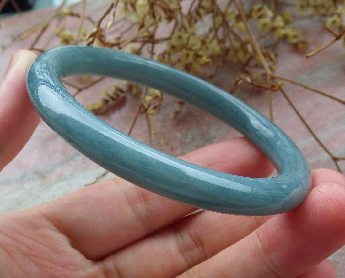 Certified Icy Green Burma 100% Natural A JADE Jadeite Circle Bangle Bracelet 56 mm 手镯 631556 TN