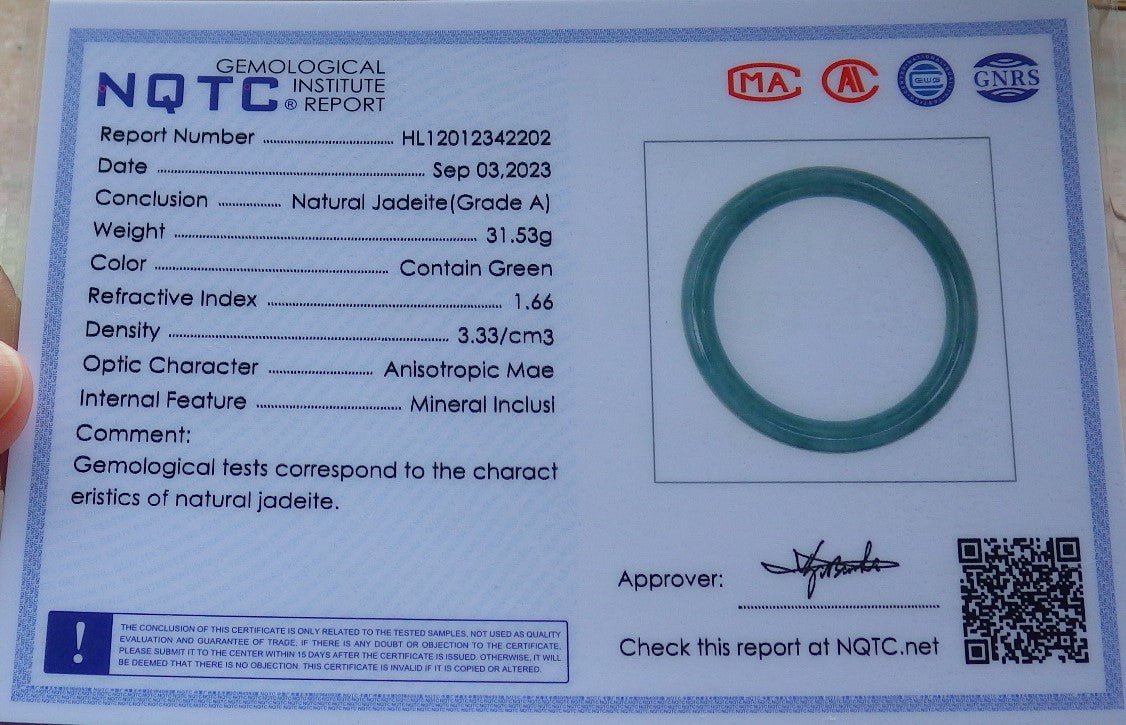 Certified Icy Green Burma 100% Natural A JADE Jadeite Circle Bangle Bracelet 56 mm 手镯 631556 TN