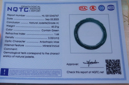 Certified Icy Green Burma 100% Natural A JADE Jadeite Flower Knotted Bangle Bracelet 54 mm 手镯 631565 TN