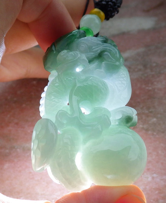Certified Green Burma 100% Natural A Jade jadeite Pendant Dragon Ruyi Coin Necklace 生意兴隆 631583 TN
