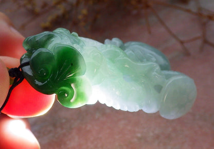 Certified Green Burma 100% Natural A Jade jadeite Pendant Dragon Ruyi Coin Necklace 生意兴隆 631583 TN