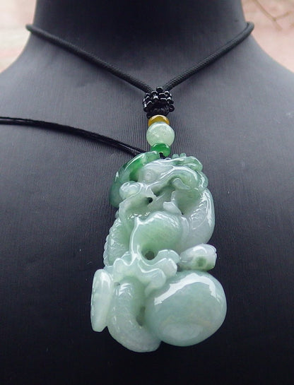Certified Green Burma 100% Natural A Jade jadeite Pendant Dragon Ruyi Coin Necklace 生意兴隆 631583 TN