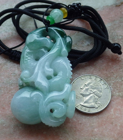 Certified Green Burma 100% Natural A Jade jadeite Pendant Dragon Ruyi Coin Necklace 生意兴隆 631583 TN