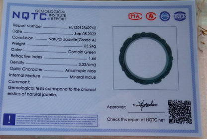 Certified Icy Green Burma 100% Natural A JADE Jadeite Dragon Phoenix Longevity Bangle Bracelet 62 mm 手镯 631591 TN