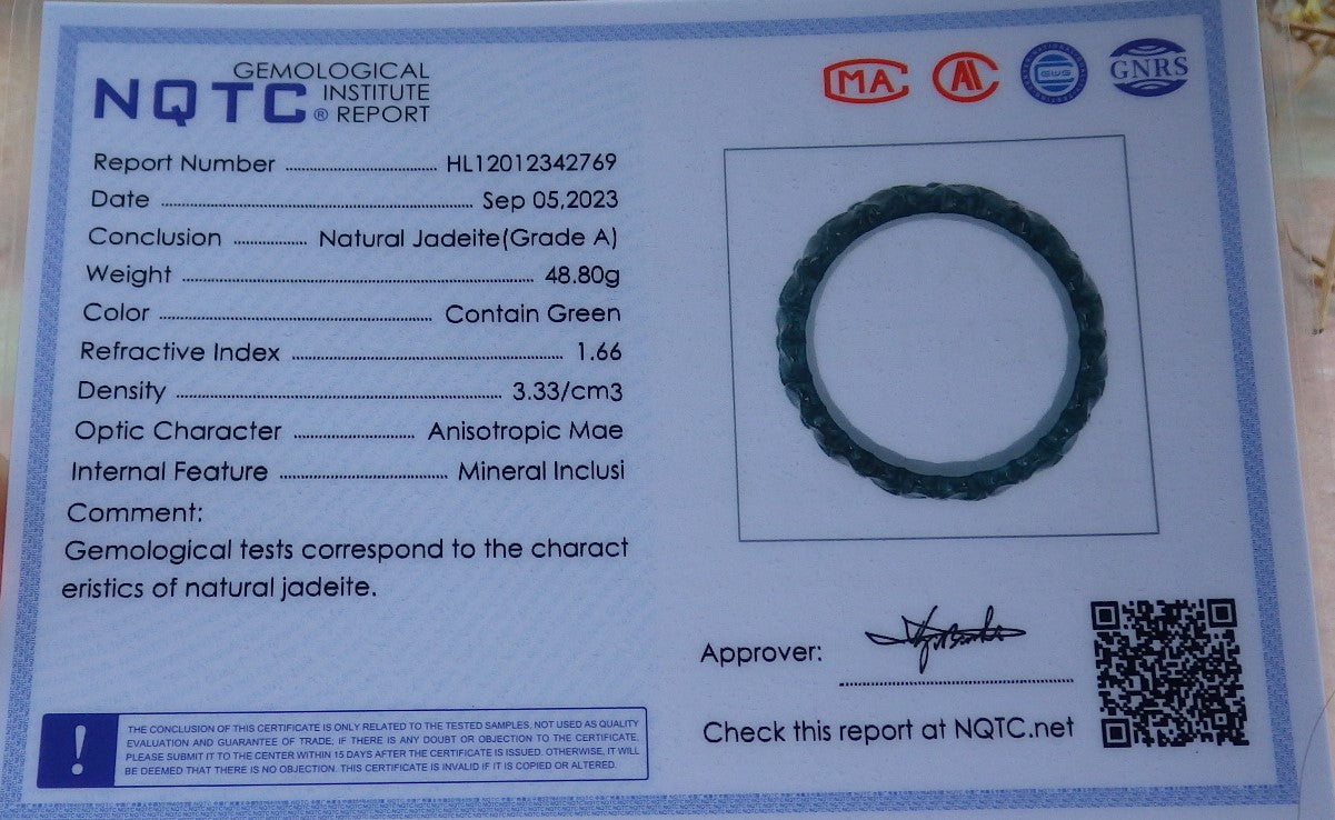 Certified Icy Green Burma 100% Natural A JADE Jadeite Flower Bangle Bracelet 56 mm 手镯 631609 TN
