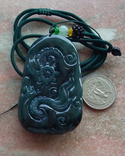 Certified Icy Green Burma 100% Natural A Jade jadeite Pendant Dragon Bead Necklace 生意兴隆 634504  TN