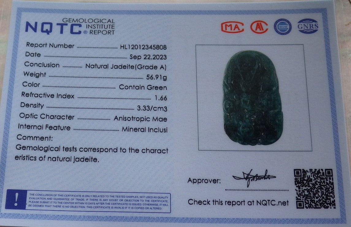 Certified Icy Green Burma 100% Natural A Jade jadeite Pendant Dragon Bead Necklace 生意兴隆 634504  TN