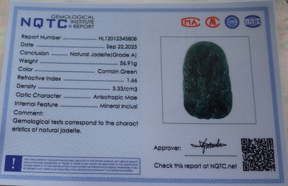 Certified Icy Green Burma 100% Natural A Jade jadeite Pendant Dragon Bead Necklace 生意兴隆 634504  TN