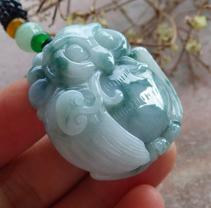 Certified Green Burma 100% Natural A Jade jadeite Pendant Owl Ruyi Necklace 猫头鹰 634530  TN