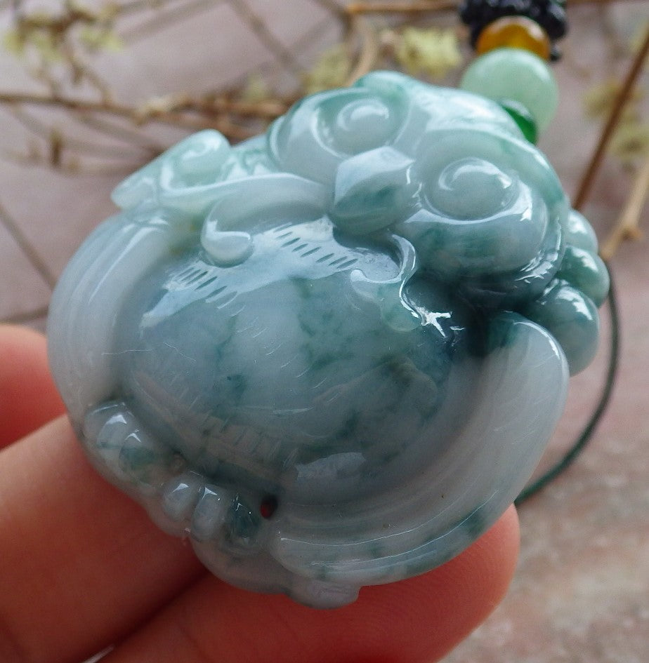 Certified Green Burma 100% Natural A Jade jadeite Pendant Owl Ruyi Necklace 猫头鹰 634530  TN