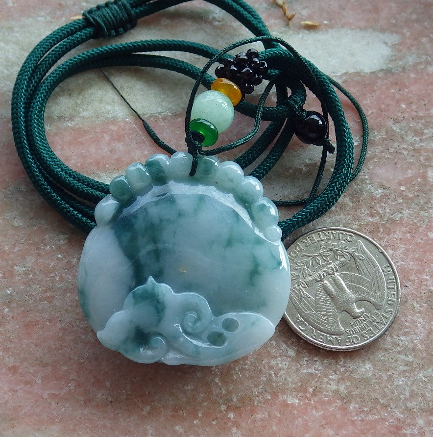 Certified Green Burma 100% Natural A Jade jadeite Pendant Owl Ruyi Necklace 猫头鹰 634530  TN