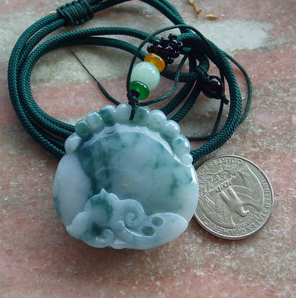 Certified Green Burma 100% Natural A Jade jadeite Pendant Owl Ruyi Necklace 猫头鹰 634530  TN