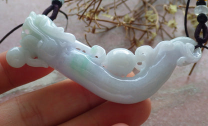 Certified Green Pale Lavender Burma 100% Natural A Jade jadeite Pendant Dragon Coin Bead Necklace 生意兴隆 634538  TN