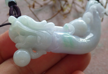 Certified Green Pale Lavender Burma 100% Natural A Jade jadeite Pendant Dragon Coin Bead Necklace 生意兴隆 634538  TN