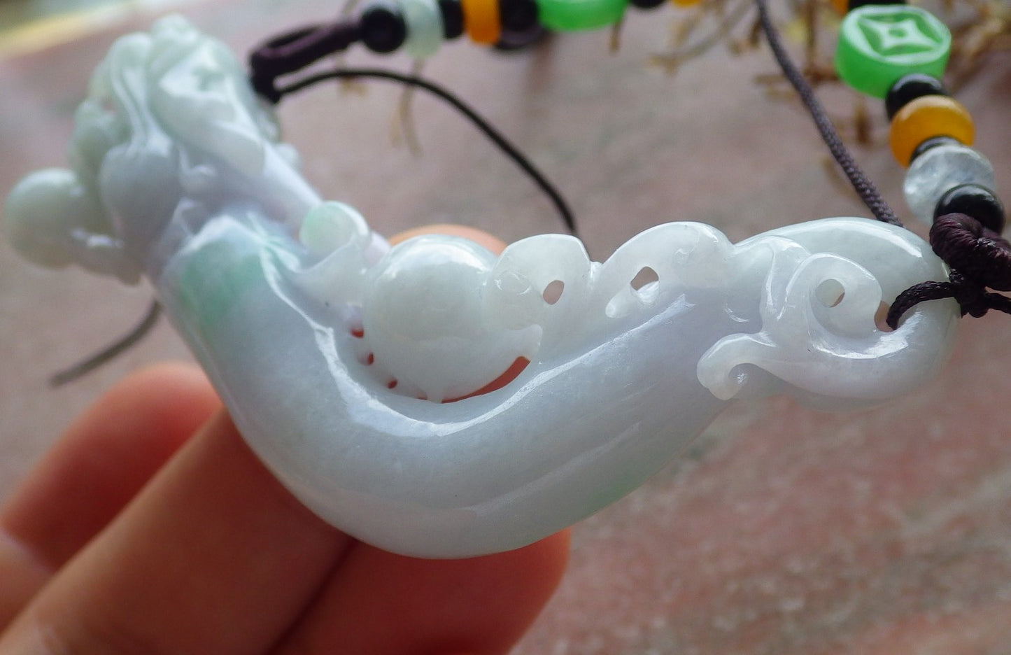 Certified Green Pale Lavender Burma 100% Natural A Jade jadeite Pendant Dragon Coin Bead Necklace 生意兴隆 634538  TN