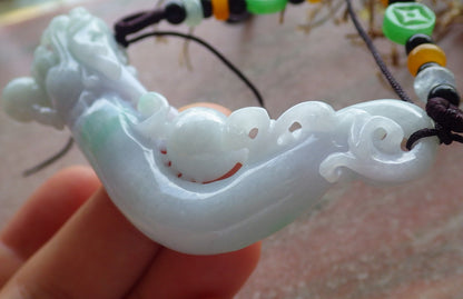 Certified Green Pale Lavender Burma 100% Natural A Jade jadeite Pendant Dragon Coin Bead Necklace 生意兴隆 634538  TN