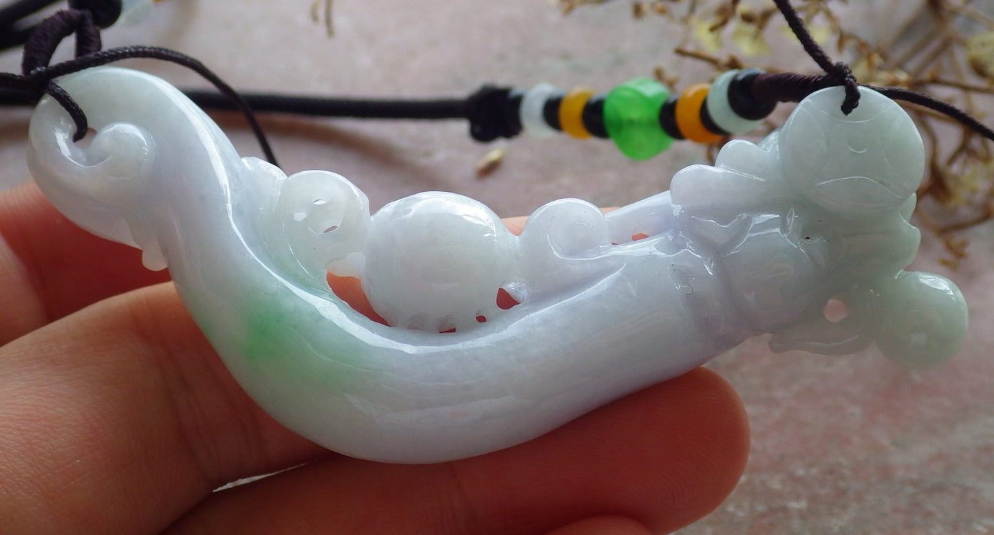 Certified Green Pale Lavender Burma 100% Natural A Jade jadeite Pendant Dragon Coin Bead Necklace 生意兴隆 634538  TN