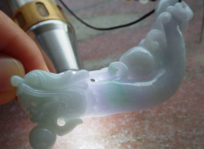 Certified Green Pale Lavender Burma 100% Natural A Jade jadeite Pendant Dragon Coin Bead Necklace 生意兴隆 634538  TN