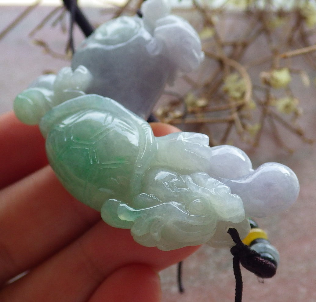 Certified Green Lavender Burma 100% Natural A Jade jadeite Pendant Dragon Turtle Frog Toad Coin Necklace 龙龟 634546  TN