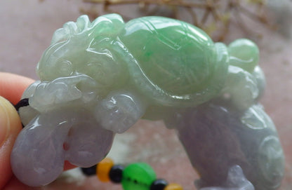Certified Green Lavender Burma 100% Natural A Jade jadeite Pendant Dragon Turtle Frog Toad Coin Necklace 龙龟 634546  TN