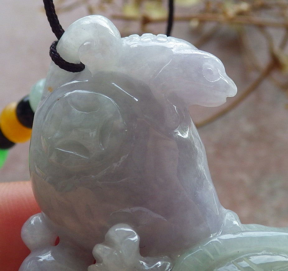 Certified Green Lavender Burma 100% Natural A Jade jadeite Pendant Dragon Turtle Frog Toad Coin Necklace 龙龟 634546  TN